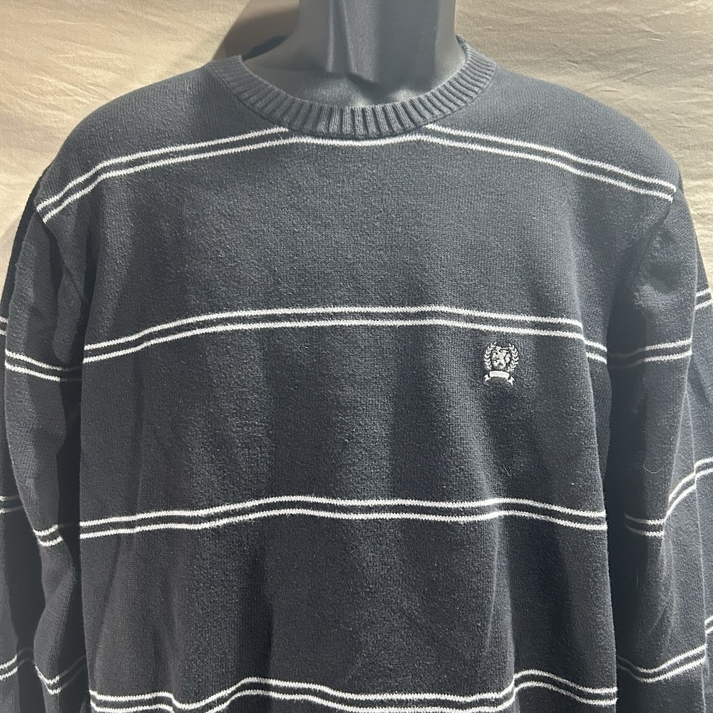 Crest by Tommy Hilfiger Men's XL Striped Crewneck Sweater 100% Cotton Black